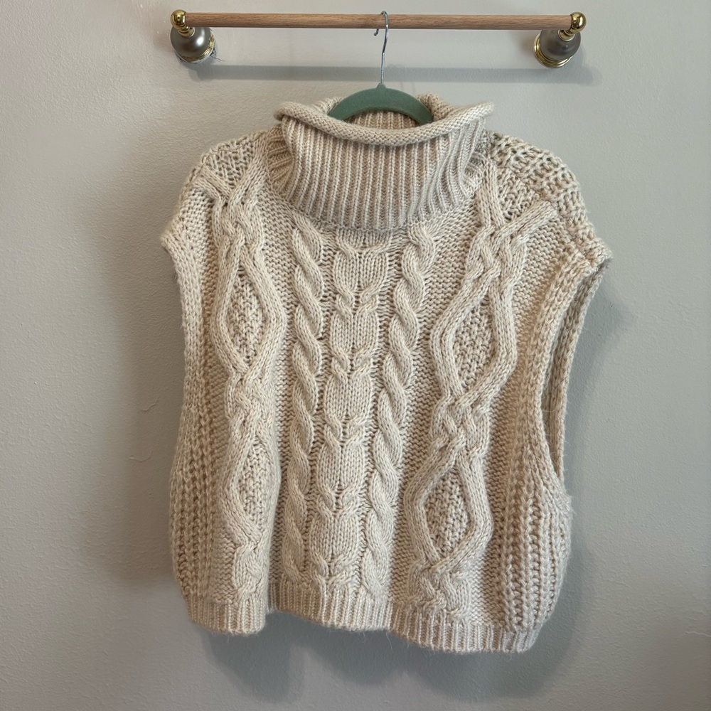12th Tribe Cozy Cable Knit Turtleneck Cream Sweater